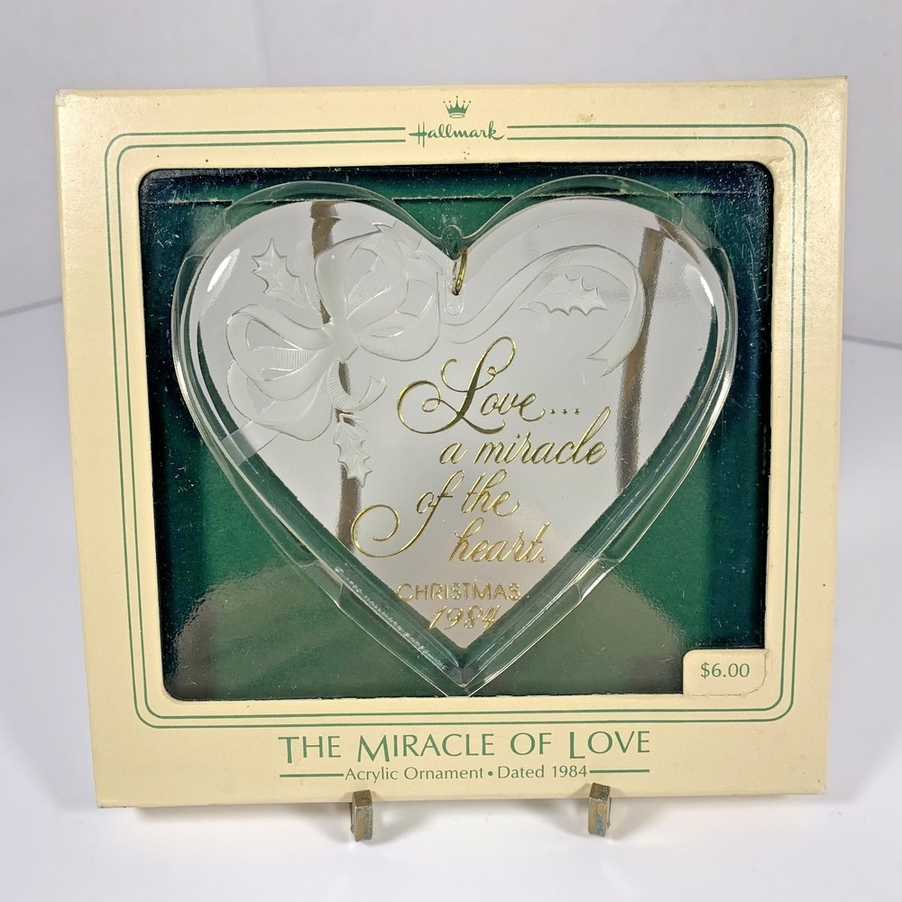 Hallmark 1984 Vintage Keepsake- The Miracle of Love Acrylic‎ Heart Ornament